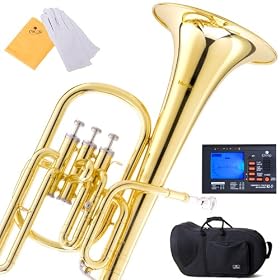 Mendini MAH-L Gold Lacquered E Flat Alto Horn w/ Case & Chromatic Tuner with Metronome