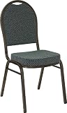 HERCULES Series Dome Back Stacking Banquet Chair with 2.5'' Thick Seat Green Patterned/Gold Vein Frame/Fabric