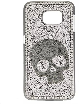 S6 Edge Case, Charm Of Diamonds Cool Handmade Skull Bling Shining Case For Samsung Galaxy S6 Edge G9200 Hard Plastic Phone Cover Rhinestone Protective Back Skins (White Skull Case) +Clean Cloth