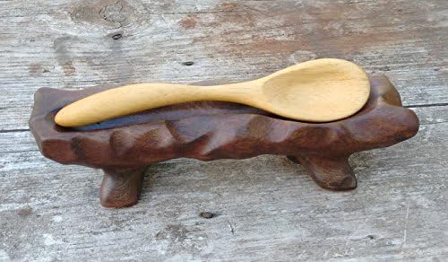 Two-Tone Maple Wood Spoon and Walnut Spoon Rest On Legs Carved by the Zen Spoonmaster of Hungry Holler