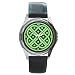 Round Silver Metal Watch of Green Medevil Celtic Knot (Irish Jewelry, Pendant, Ring, Necklace)