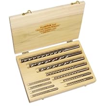 Alvord Polk 155-S-03 High-Speed Steel Taper Pin Reamer Set, Left Hand Helical Flute, Uncoated Finish, 11-Piece, #0 - #10 Taper Pin Sizes in Wood Case