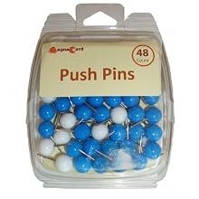 Magna Card Multi-Colored Push Pins, White and Blue Design, 3.3 x 1.3 x 4.2 inches, two packs of 48 (47616)