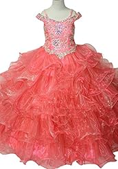 Girls Beaded Crystals  Lace Crystal  Organza Off the Shoulder  Ball Gown Pageant Dress/Party Dress  With Rhinestones