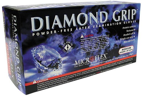 Microflex MF300M Powder Free Diamond Grip Latex Gloves Size Medium, 100 Box