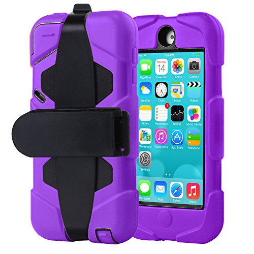 iPod Touch 5 Case, iPod Touch 6 Case, BENTOBEN Heavy Duty Protective Hybrid Rugged iPod Touch 5th Generation Case Rubber Rotating Stand Belt Swivel Clip Holster Cover for iPod Touch 5 6, Purple