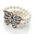 Pearl & Crystal Butterfly Fashion Bracelet White & Burnt Gold