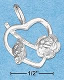 Sterling silver DIAMOND CUT OPEN HEART WITH ROSE PENDANT