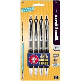 uni-ball Signo Gel 207 Retractable Roller Ball Pen, Medium, Translucent Barrel, Black Ink, 4 per Pack ( 33960PP)