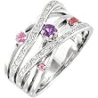 Sterling Silver Amethyst, Pink Tourmaline and Diamond Ring