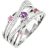 Sterling Silver Amethyst, Pink Tourmaline and Diamond Ring