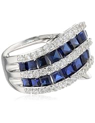 Sterling Silver, Created Ceylon Sapphire, and Created White Sapphire Ring, Size 7