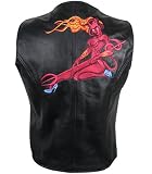 Women's Lady Demon Embroidered Black Leather Vest