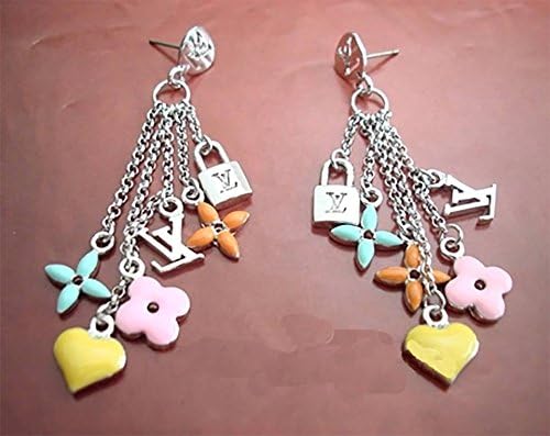 Sterling Silver Steel LV Hanging a bunch of lines and Stud Earring.