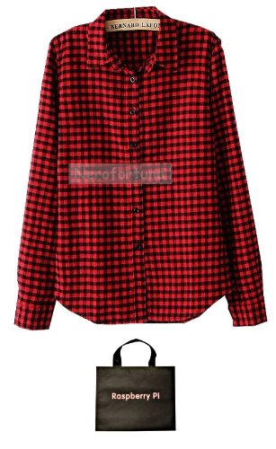 (ラズベリーパイ)RaspberryPi ガーリー カジュアル 『 ギンガム チェック シャツ 』 M L XL オリジナルエコバッグセット vl155rp