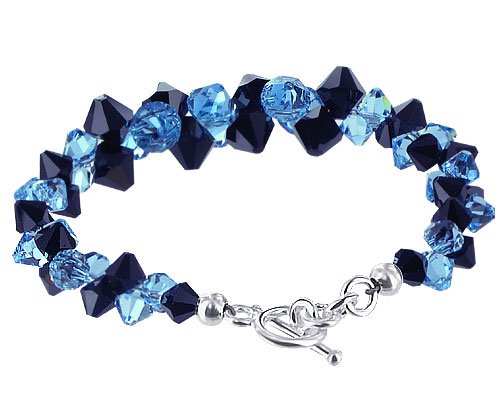 Black & Blue Cluster Swarovski Crystal Sterling Silver 8″ Bracelet with secure Toggle Clasp