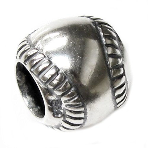 .925 Sterling Silver Sport Round Baseball Bead Charm For European Charm Bracelets
