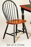 Set of 4 Dark Oak & Green Finish Windsor Dining Side Chairs/Chair