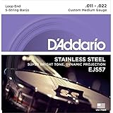 D'Addario EJS57 Stainless Steel 5-String Banjo Strings, Custom Medium, 11-22