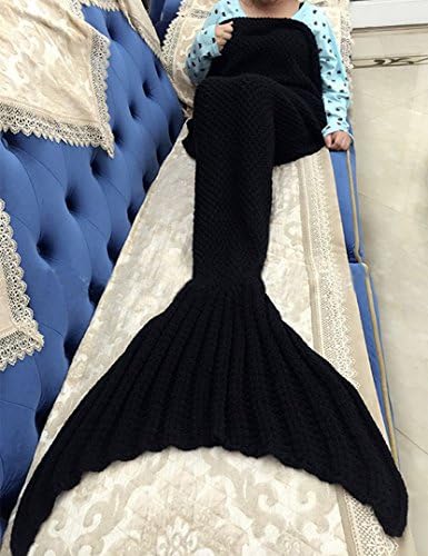 BTOZ Handmade Mermaid Tail Blanket for Adults,Warm Sofa Quilt Living room blanket for Adults and Kids 190cmX90cm(74.8 inch x35.4 inch ) (Black)