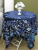 Oversized Floral Embroidered Velvet Piano Shawl Scarf Tablecloth Table Topper Blue
