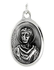 Sterling Silver Saint Genesius Medal Pendant 1 X 5/8 inch (24 mm X 16 mm).
