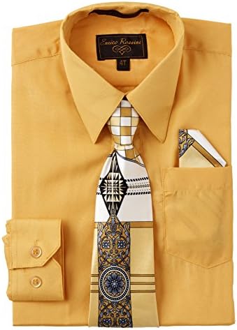 Enrico Rossini Little Boys Long Sleeve Tuxedo Dress Shirt with Tie and Hanky - Gold (Size 2T)