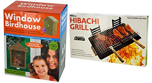 Window Birdhouse Clear Panel &amp; Suction Cups Bundle With Hibachi Grill