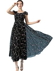 Ankle Length Fit-and-Flare Embroidered Floral Print Tulle  Dress