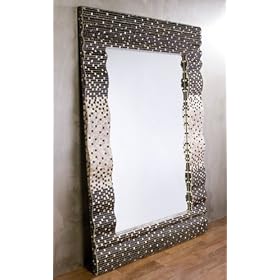 Aharamas Black, White Pearl, Modern Large Waved Mirrored by Kathy Kuo Designs