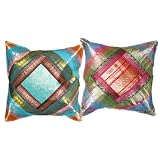 2 Ethnic Vintage Silk Sari Toss Pillow Indian Cushion Coversby Mogulinterior
