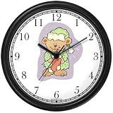 Teddy Bear (Green Christmas Outfit) Bear Animal Wall Clock by WatchBuddy Timepieces (Black Frame)