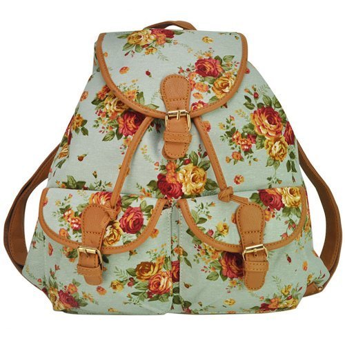 Generic New Ladies Girls Flower Floral Skull Canvas Backpack Rucksack Travel School College Bag