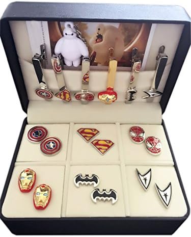 LoveCufflinks Mens' Hero Cufflinks and Tie Clips Set for Men 6 Pair Set with Jewelry Box