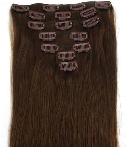 Any Color Straight 18inch Clip In Remy Real Human Hair Extensions, US Stock (#4-dark brown/medium dark brown/chocolate brown)