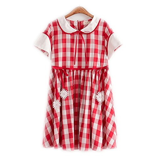 Lifestr(ライフスター)ギンガムチェック　花柄レースポイントリボン　ワンピース　森ガール　ぽっちゃり　マタニティ　大きいサイズにも(オリジナルエコバッグセット)