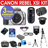 Canon EOS Rebel XSI 450D 12.2 MP Digital Camera (black) with Tamron 28-80mm f/3.5-5.6 Aspherical Lens + Tamron 75-300 f/4-5.6 LD Lens + .40X Wide Angle Lens with Macro + +1, +2, +4, +10 4 Piece Macro Close Up Kit + 16 GB Memory Card + Multi-Coated UV Filter (2) + Multi-Coated Polarizer Filter + Digital Slave Flash + 50  Tripod + Deluxe Padded Camera Bag + 6 Piece Accessory Kit + 3 Year Warranty Repair Contract