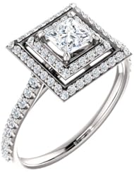 10K White Gold Princess Cut Diamond Double-Halo Ring -- LIFETIME WARRANTY