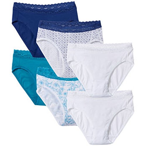 Ladies Hi-cut Cotton Briefs With Lace, 6 pack-assortment Large 7