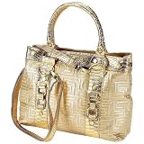 Gold Shoulder Bag with Croc Trim