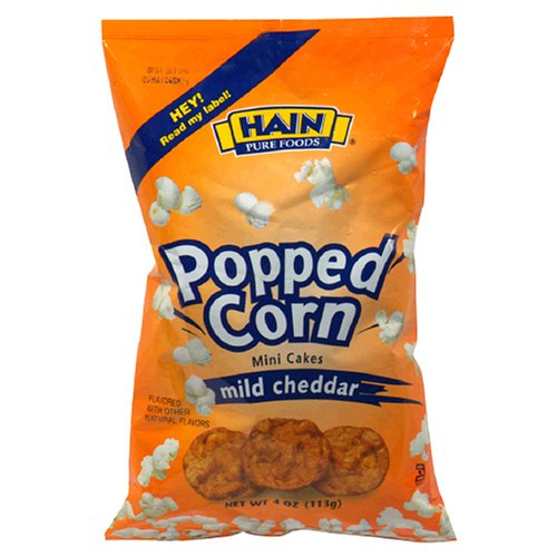 Hain Pure Snax Popped Corn Mini Cakes, Mild Cheddar, 4-Ounce Bags (Pack of 12) by Hain Pure Snax