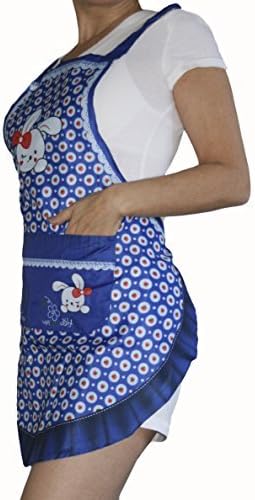 High Polyester-Cotton Apron Blue Red and White Love Bunny Design