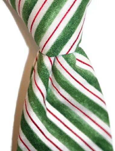 Boys Clip-on Neck Tie Green &amp; Red Holiday Candy Cane Stripe Design