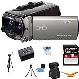 Sony HDR-TD10 High Definition 3D Handycam Camcorder with 10x Optical Zoom (Dark Gray) including HDR-TD10, Sony NP-FV70 High Capacity Info Lithium Spare Battery, Sony 16GB Class 10 SD Card, Full Sized Tripod, Tabletop Mini Tripod, Deluxe Carrying Case, LC