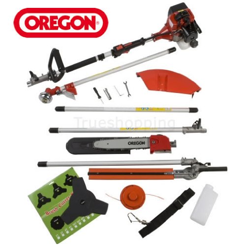 Strimmer Reviews NEW TRUESHOPPING® 33CC 'TOTAL GARDENERX5' PETROL LONG REACH MULTI FUNCTION 5 IN 1 GARDEN TOOL OREGON CHAIN  &  BAR INCLUDING: HEDGE TRIMMER, STRIMMER, BRUSHCUTTER, CHAINSAW  &  FREE EXTENSION POLE