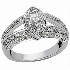 14Kt White Gold Bridal Retro-Antique Style Diamond Engagement Ring