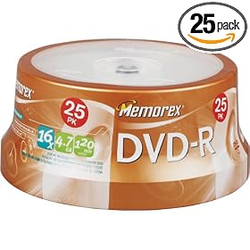 Click here to buy Memorex DVD-R 16x 4.7GB 25 Pack Spindle by Memorex.