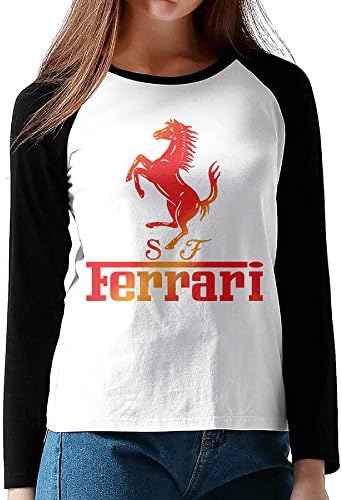 Womens Graduating Ferrari Horse Logo Raglan Long Sleeve Baseball Jersey Cotton Small