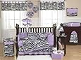 Purple and Funky Zebra Animal Print Baby Girl Bedding 9pc Crib Set