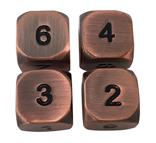 Skull Splitter Dice- Antique Bronze Color- Solid Metal Six Sided (D6) RPG Dice- Set of 4